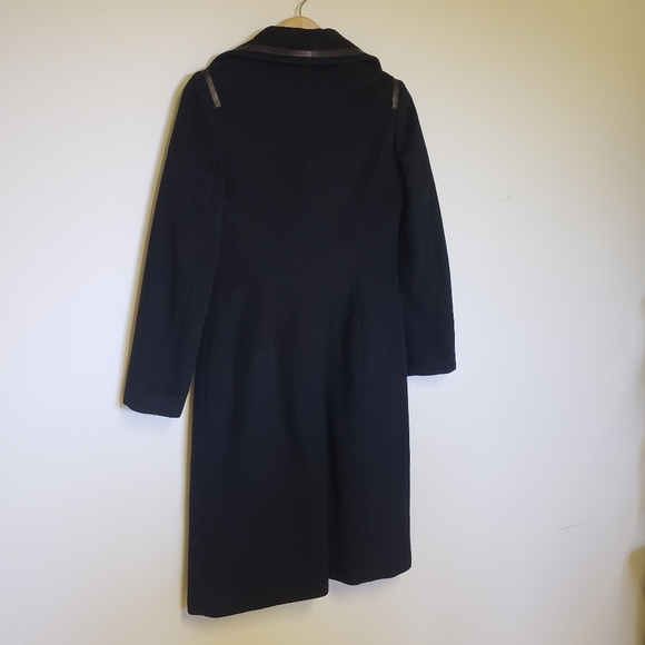 Tara Jarmon 36 Wool/Cashmere* Trench Coat Black Contrasting Faux Leather Trim - Picture 14 of 16